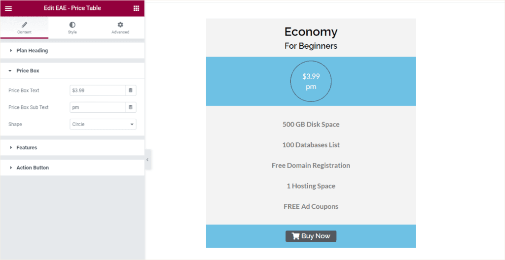 Price Box Settings