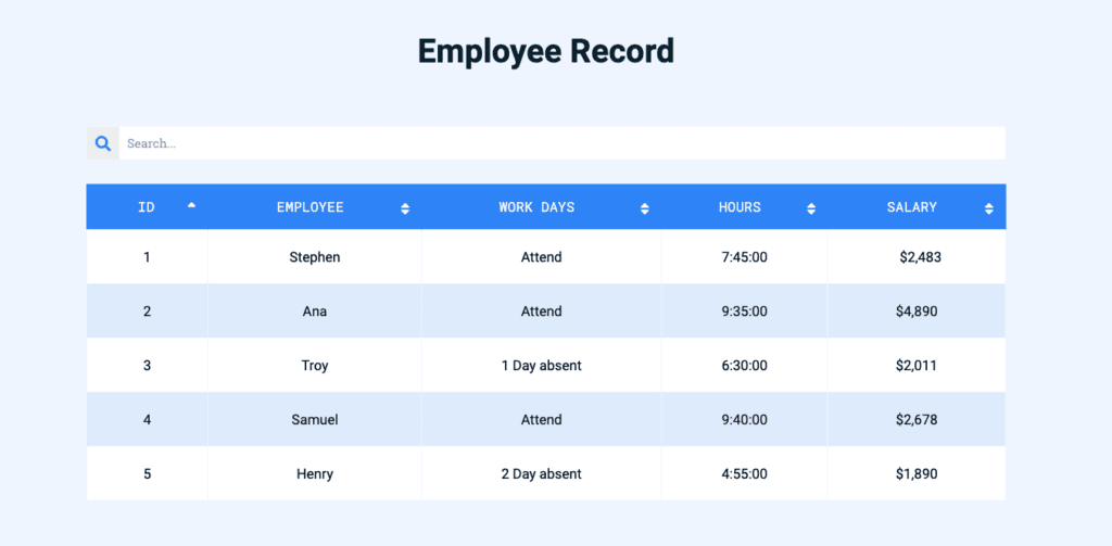 Data Table For Elementor