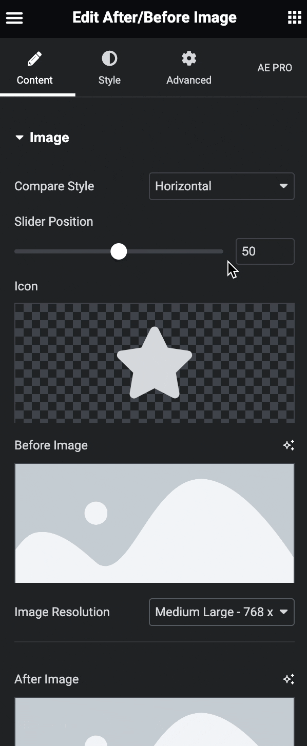 After/Before Image: Image Settings