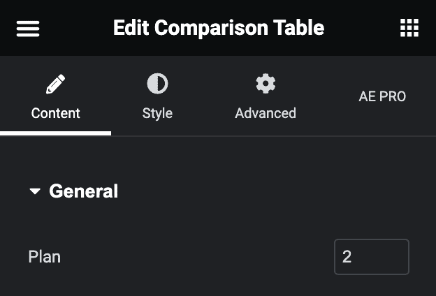 Comparison Table: General Settings