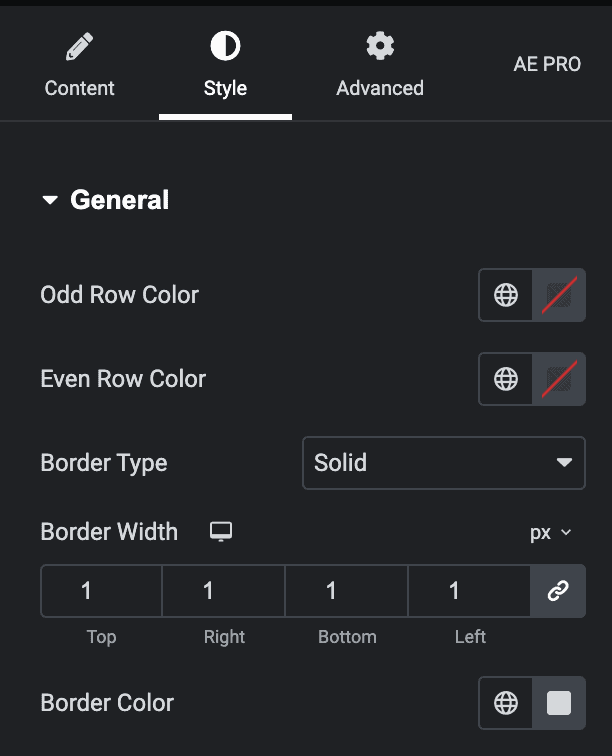 Comparison Table: General Style Settings