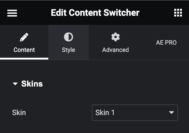 Content Switcher: Skins Type