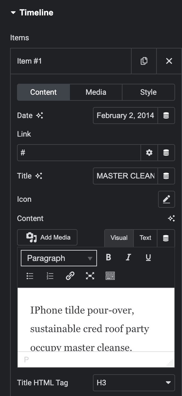 Timeline: Custom Timeline Content Settings