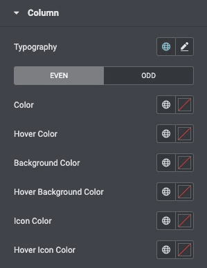 Data Table: Column Style Settings