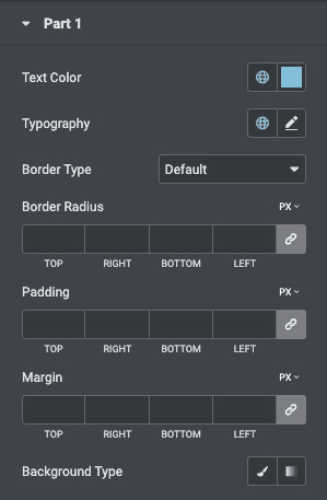 Split Text: Parts Style Settings