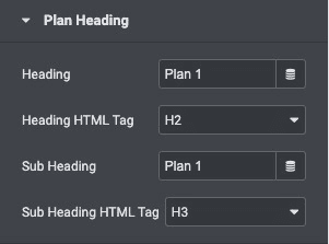 Price Table: Plan Heading Settings