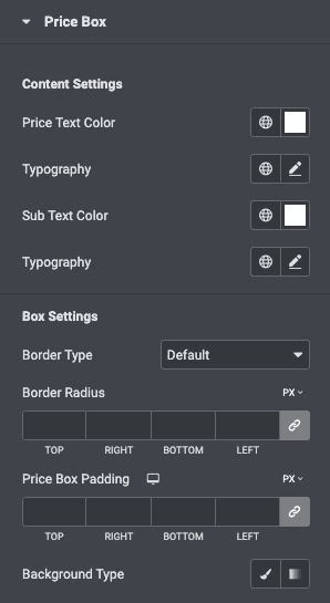 Price Table: Price Box Style Settings