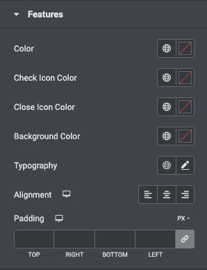 Comparison Table: Features Style Settings
