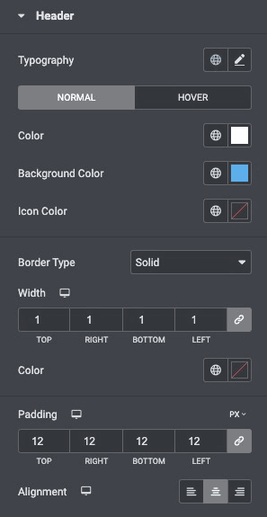 Data Table: Header Style Settings