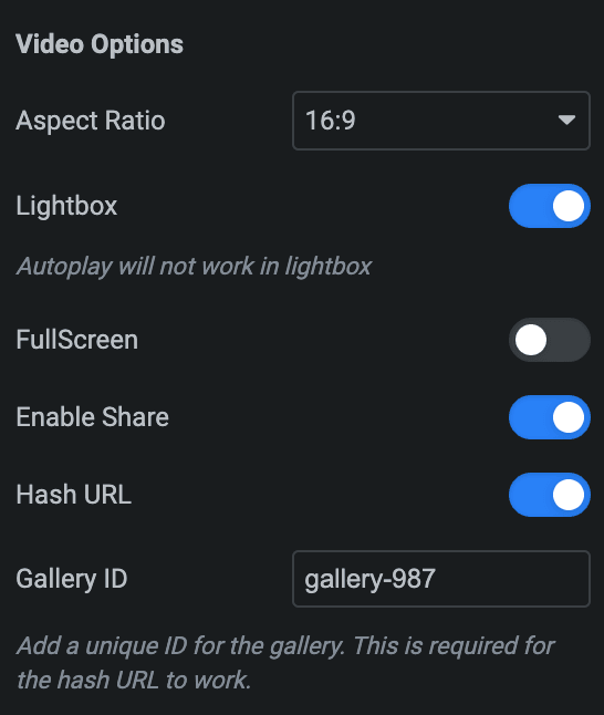 Video Box: Video Settings