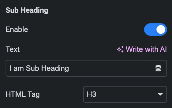 Advanced Heading: Sub Heading Settings