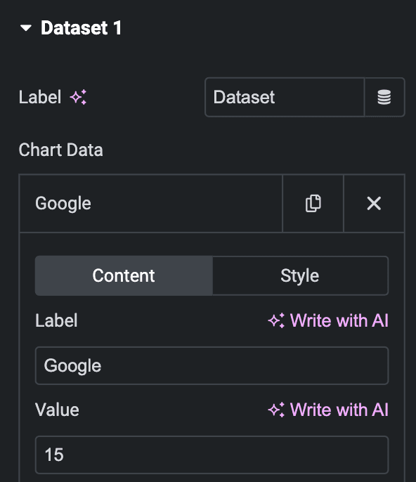 Radial Charts: Dataset Content Settings