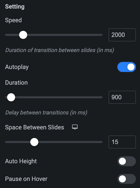 Team Member: Slider Options General Settings