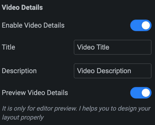 Video Box: Video Details Settings