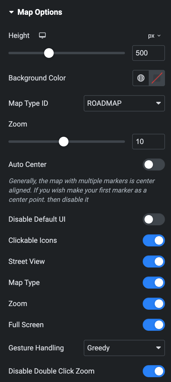 AE Dynamic Map: Map Options Settings