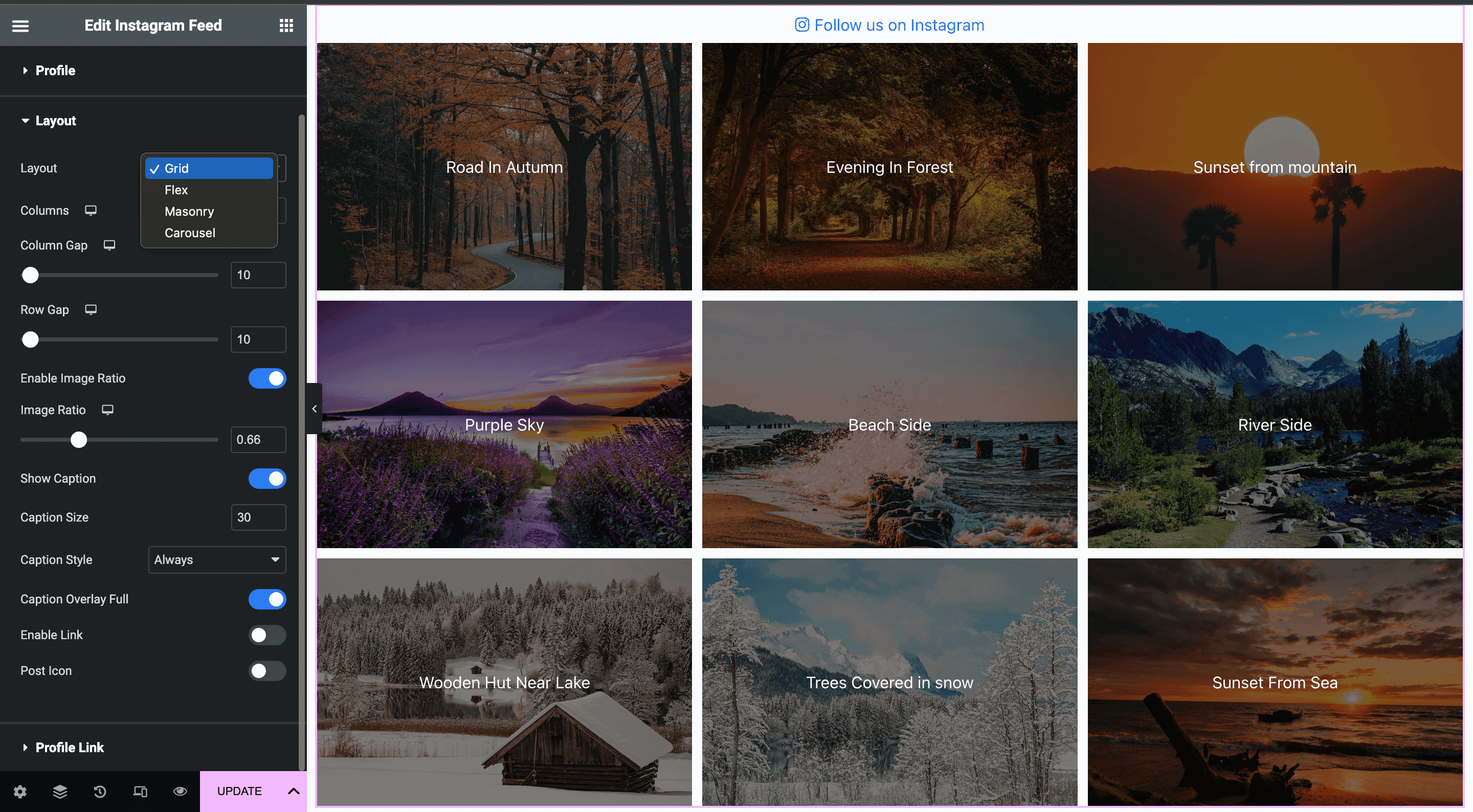 Instagram Feed: Layout Settings