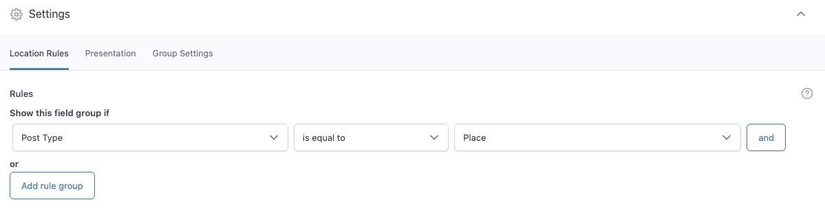 Advanced Custom Fields(ACF): Location Rules Settings