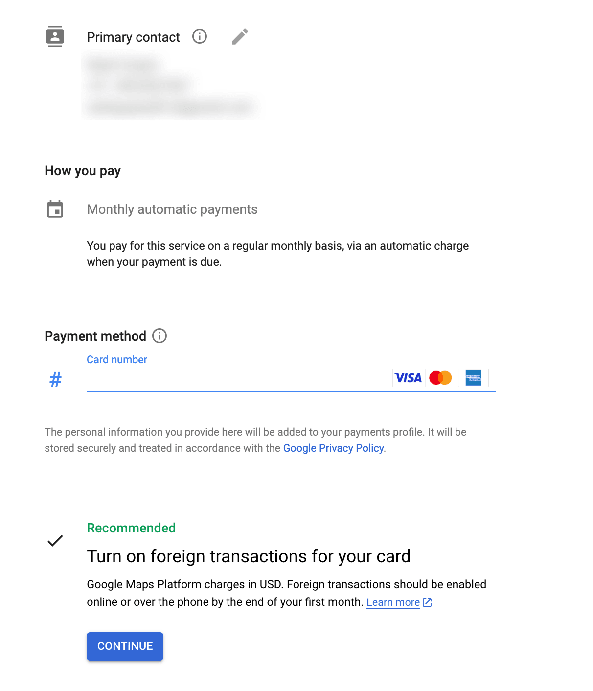 Google Cloud: User Card Billing Details