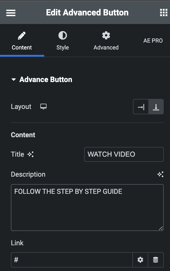 Advanced Button: Content Settings