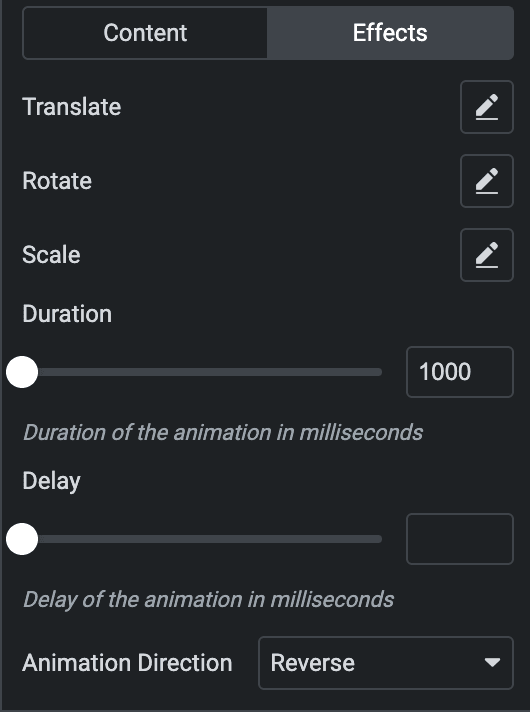 Floating Element: Effects Settings