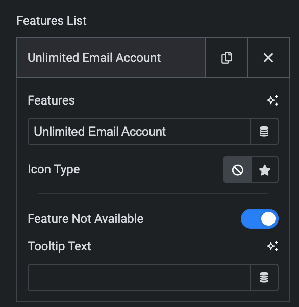 Advanced Price Table: Feature List Settings