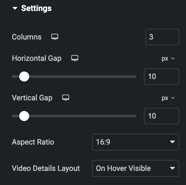 Video Gallery: Settings