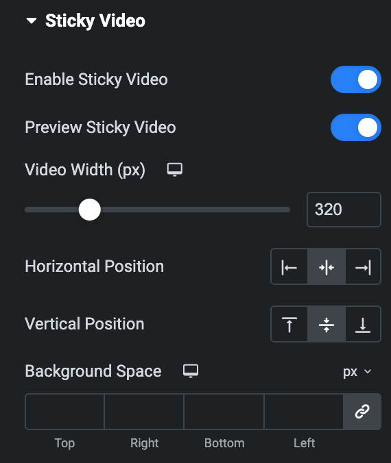 Video Box: Sticky Video Settings