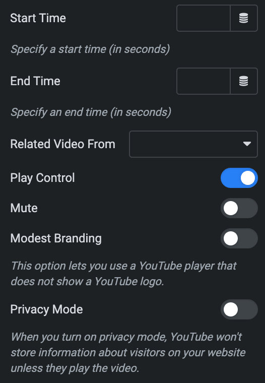 Video Gallery: Video Type Settings