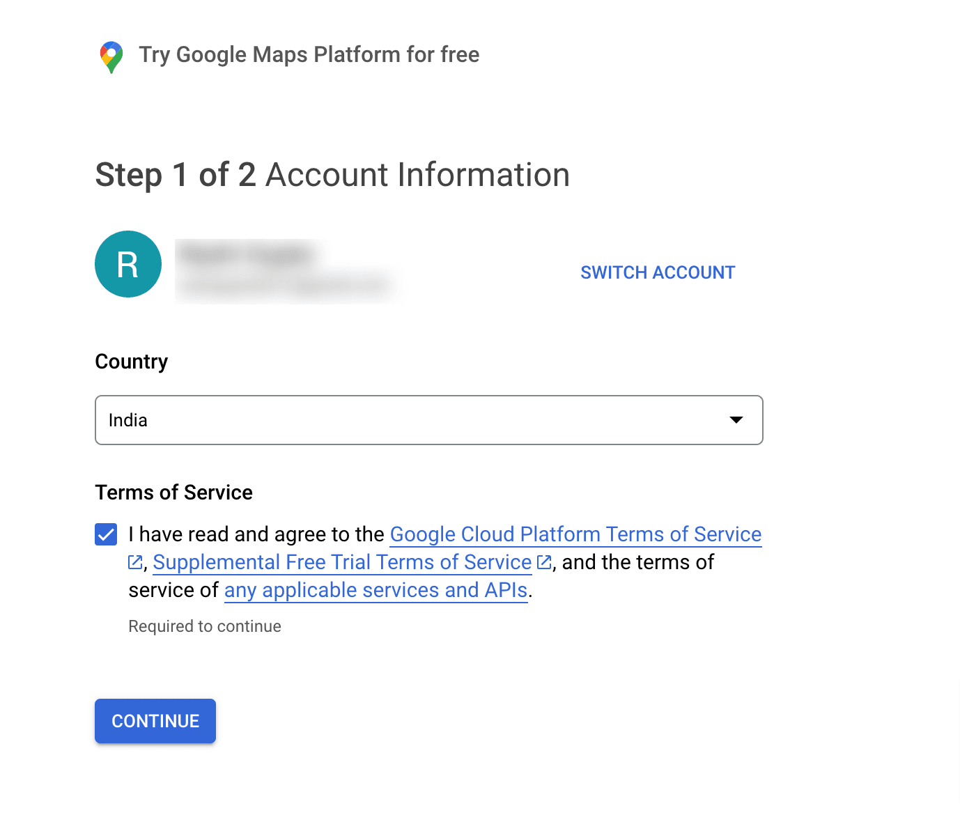 Google Cloud: Select Country