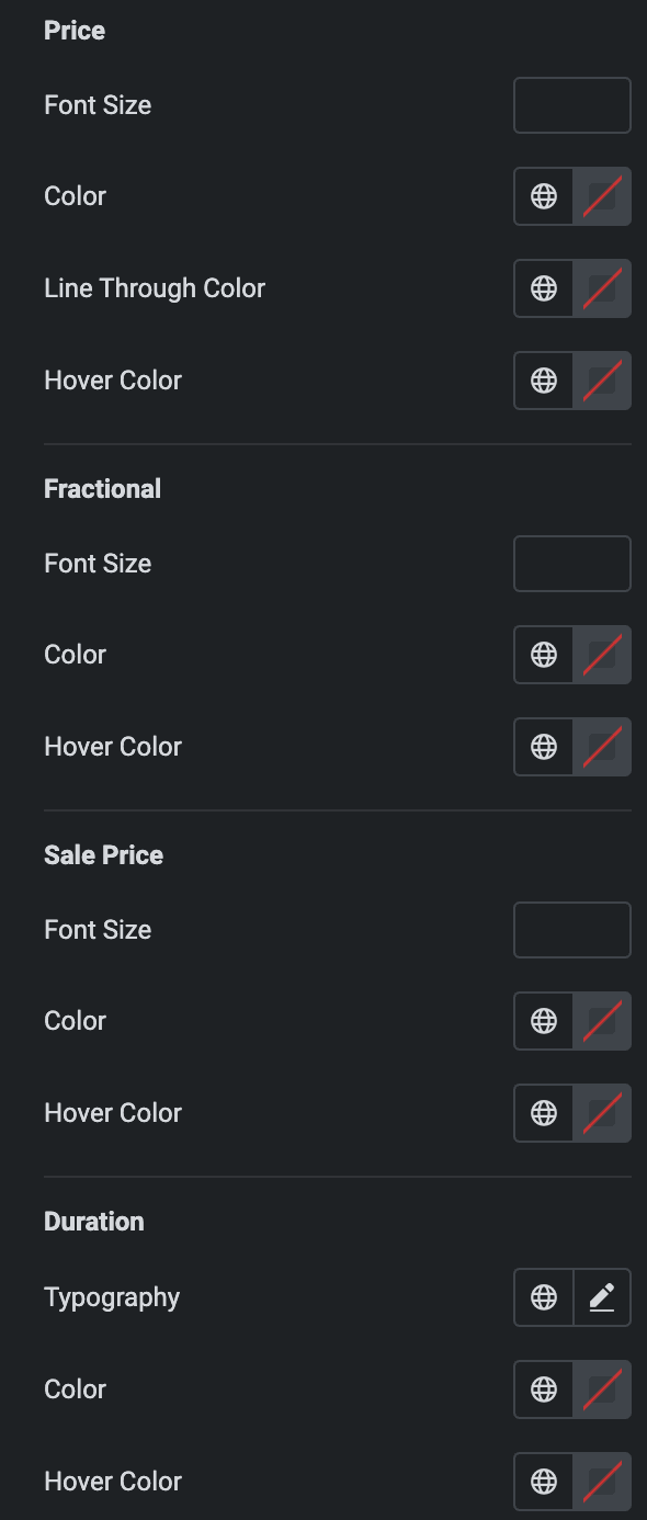 Advanced Price Table: Individual Item Style Settings