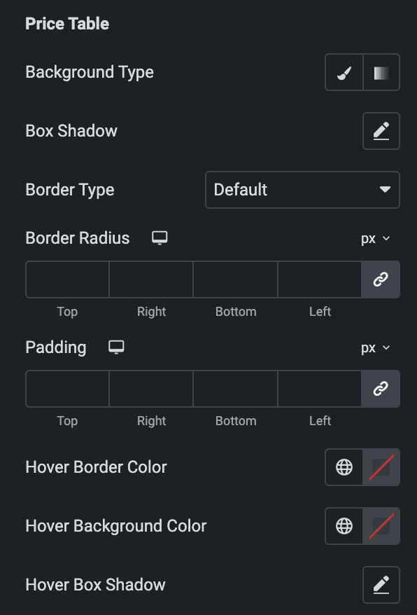 Advanced Price Table: Price Table Style Settings