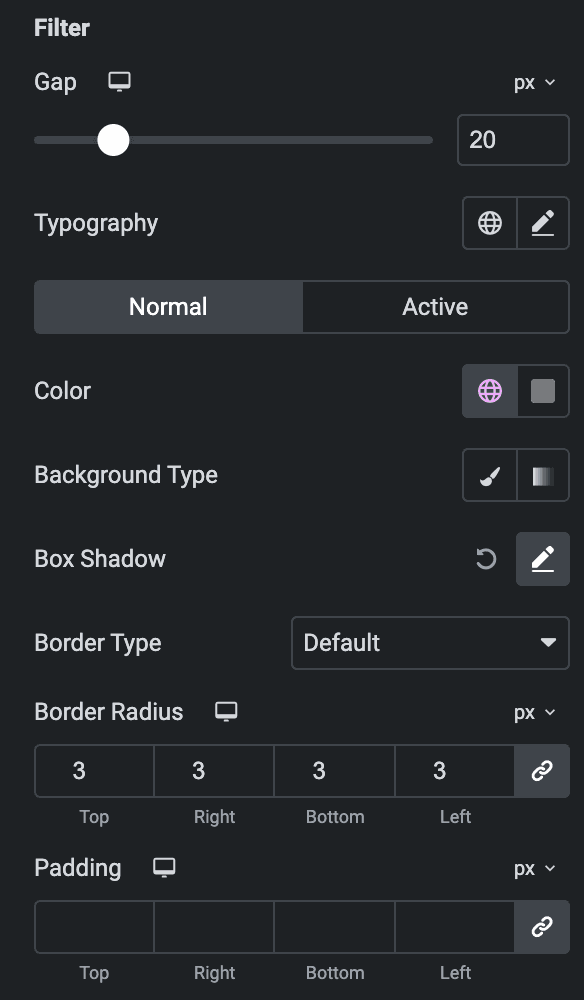 Video Gallery: Filter Style Settings