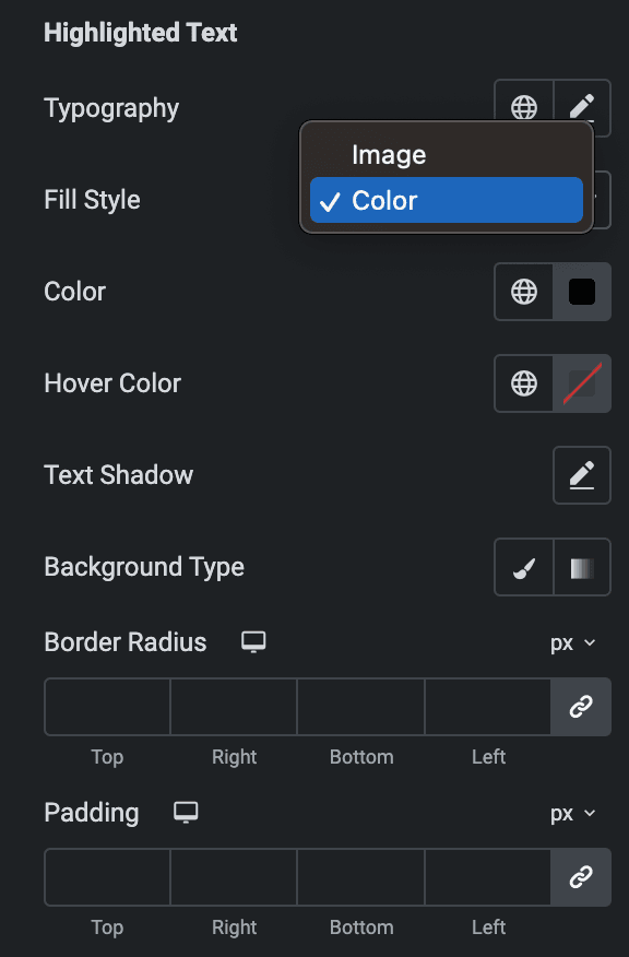 Advanced Heading: Highlighted Text Style Settings