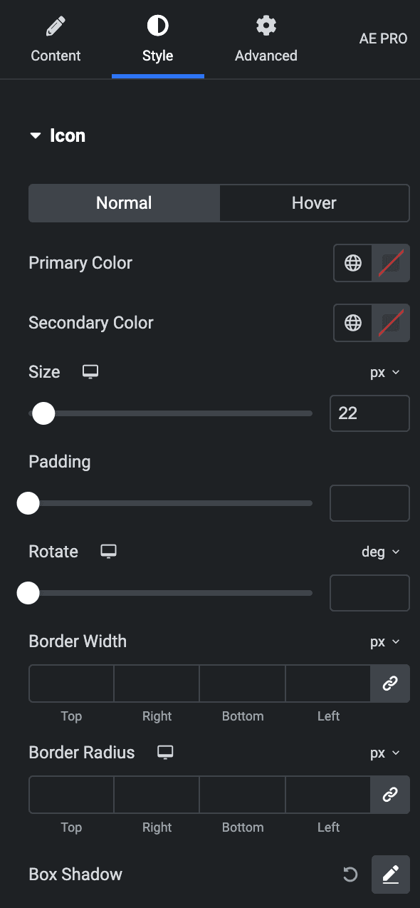 Floating Element: Icon Style Settings