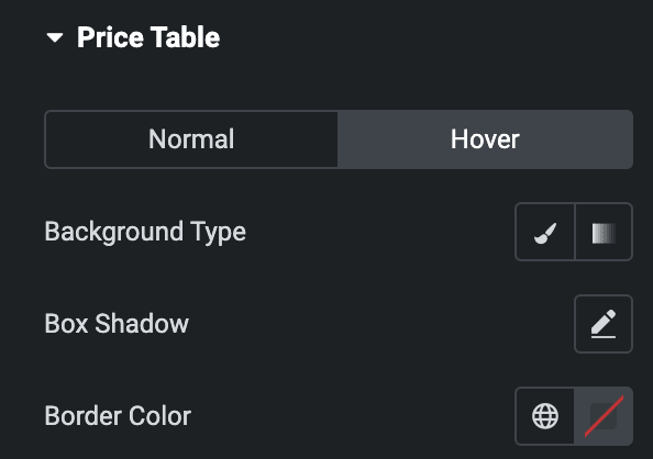 Advanced Price Table: Price Table Style Settings(Hover)