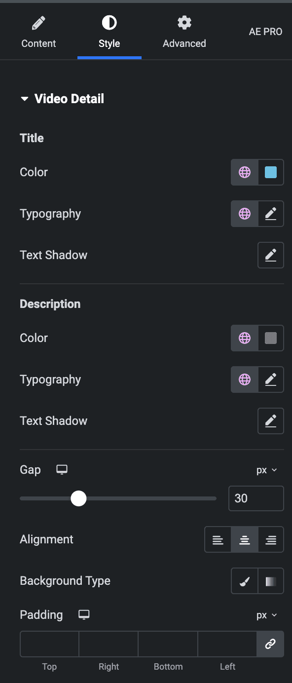 Video Gallery: Video Detail Style Settings