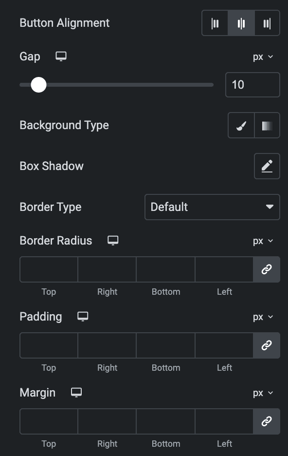 Advanced Price Table: Tab Button Alignment Style Settings