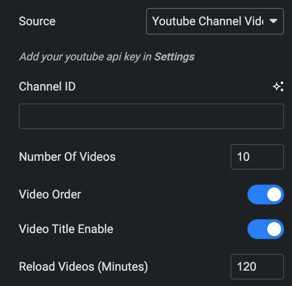 Video Gallery: Youtube Channel Settings