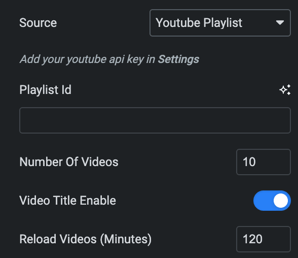 Video Gallery: Youtube Playlist Settings