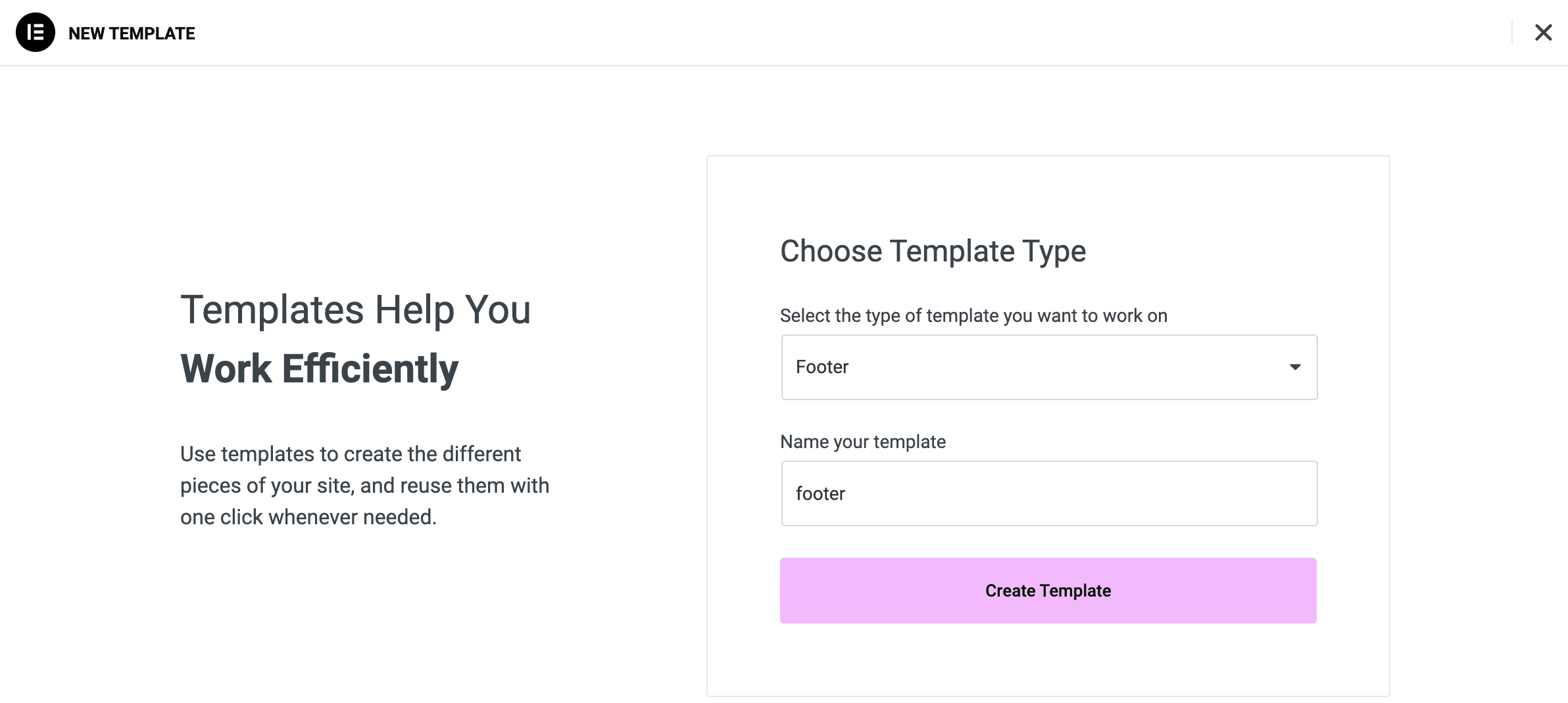 Elementor Templates: Create Footer Template Settings