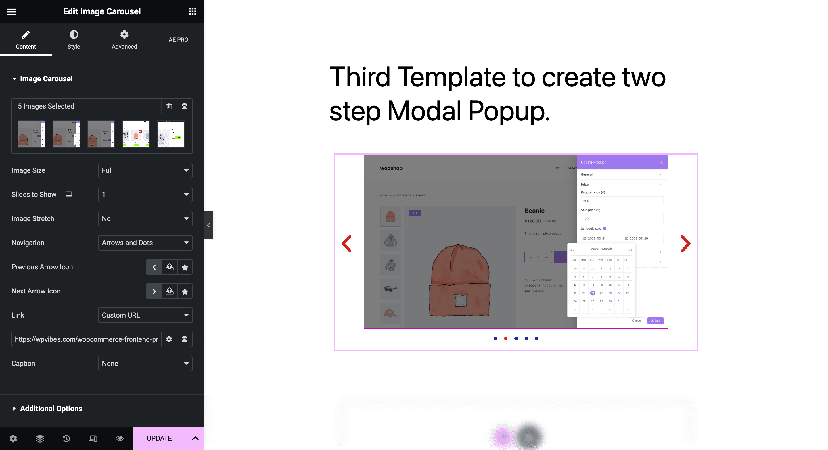 Modal Popup: Third Template Design Settings