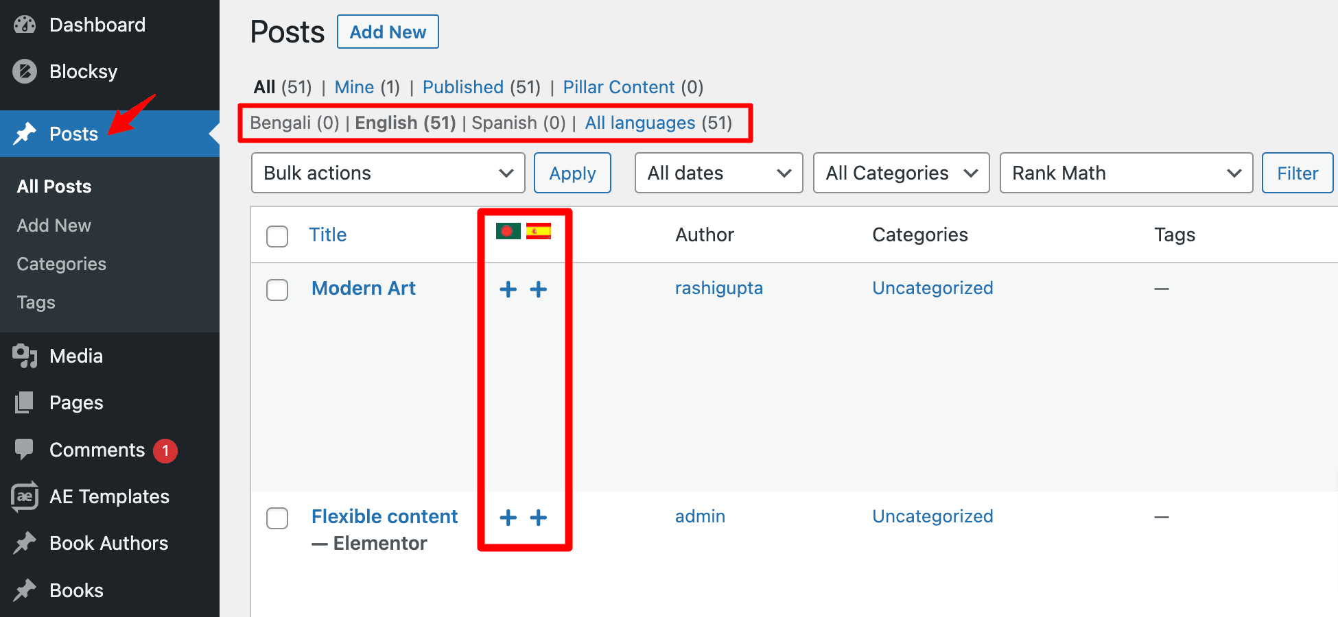 WordPress Posts: Adding Languages Settings