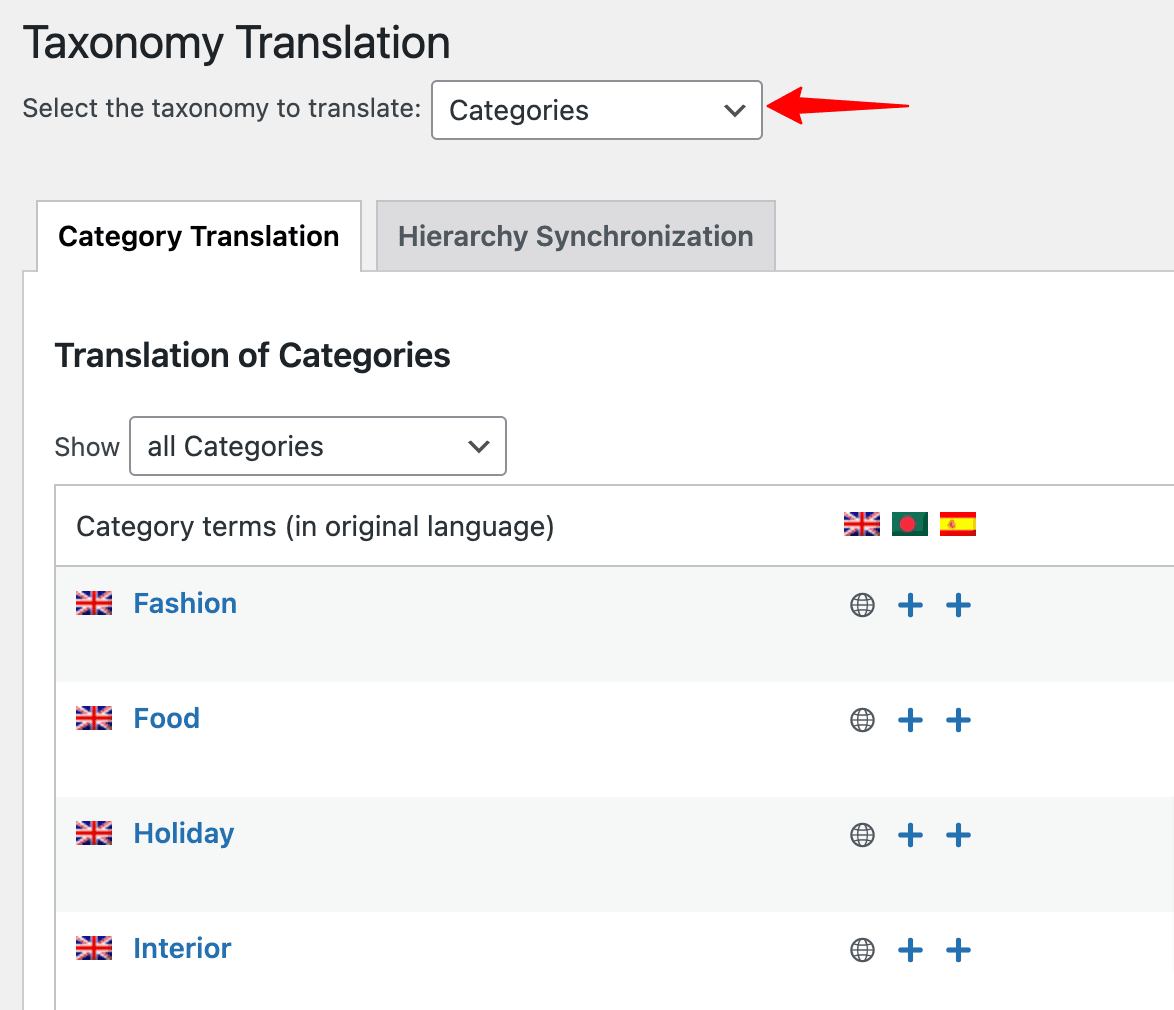 WPML: Taxonomy Translation Settings