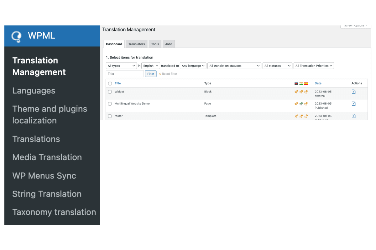 WPML: Translation Management Settings