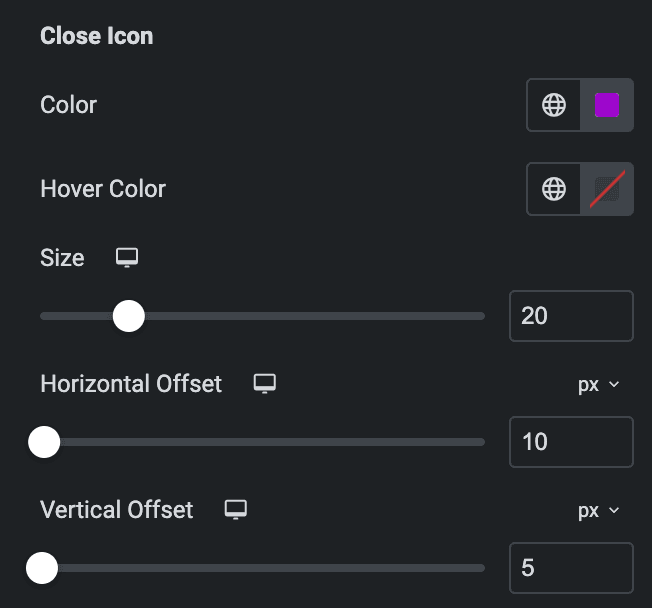 Info Group: Close Icon Style Settings