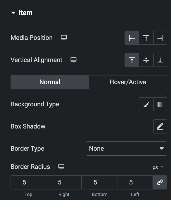 Info Group: Item Style Settings(Normal)