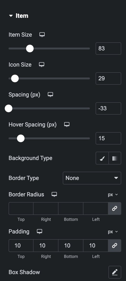 Image Stack: Item Style Settings