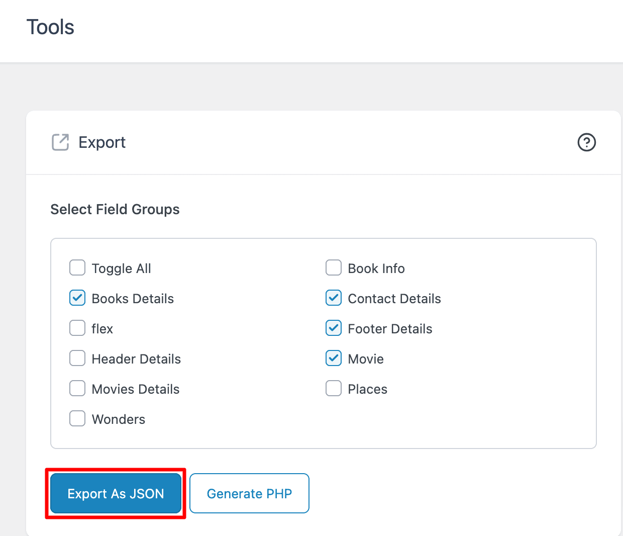 ACF: Export Field Group