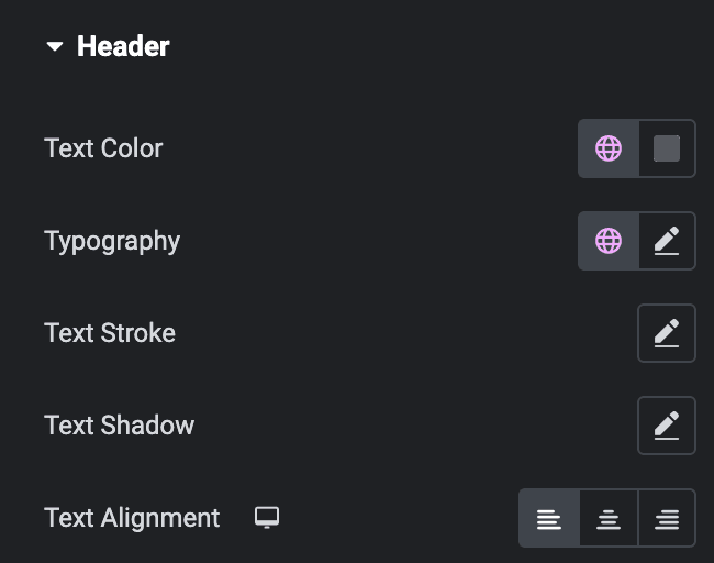 Table Of Content: Header Style Settings