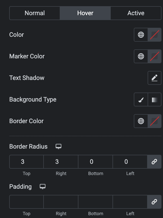 Table Of Content: List Style Settings(Hover)